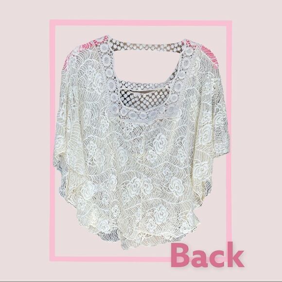Blu Planet - Ruffled sleeves Sheer Floral Embroidered Lace Cream top size S - Picture 6 of 9